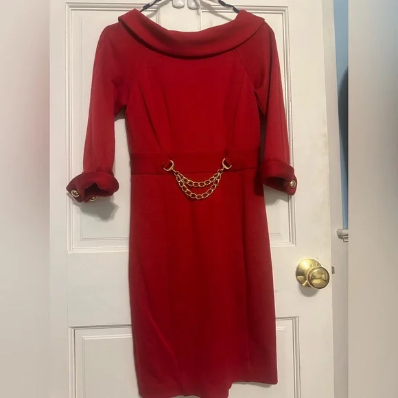 Vintage Milly of New York Red Dress with Gold Chain Accent - Picture 3 of 8